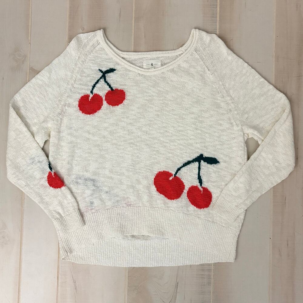 Lou & Grey Cherry Sweater Women’s MP Cream Cotton Blend Lightweight Knit Novelty